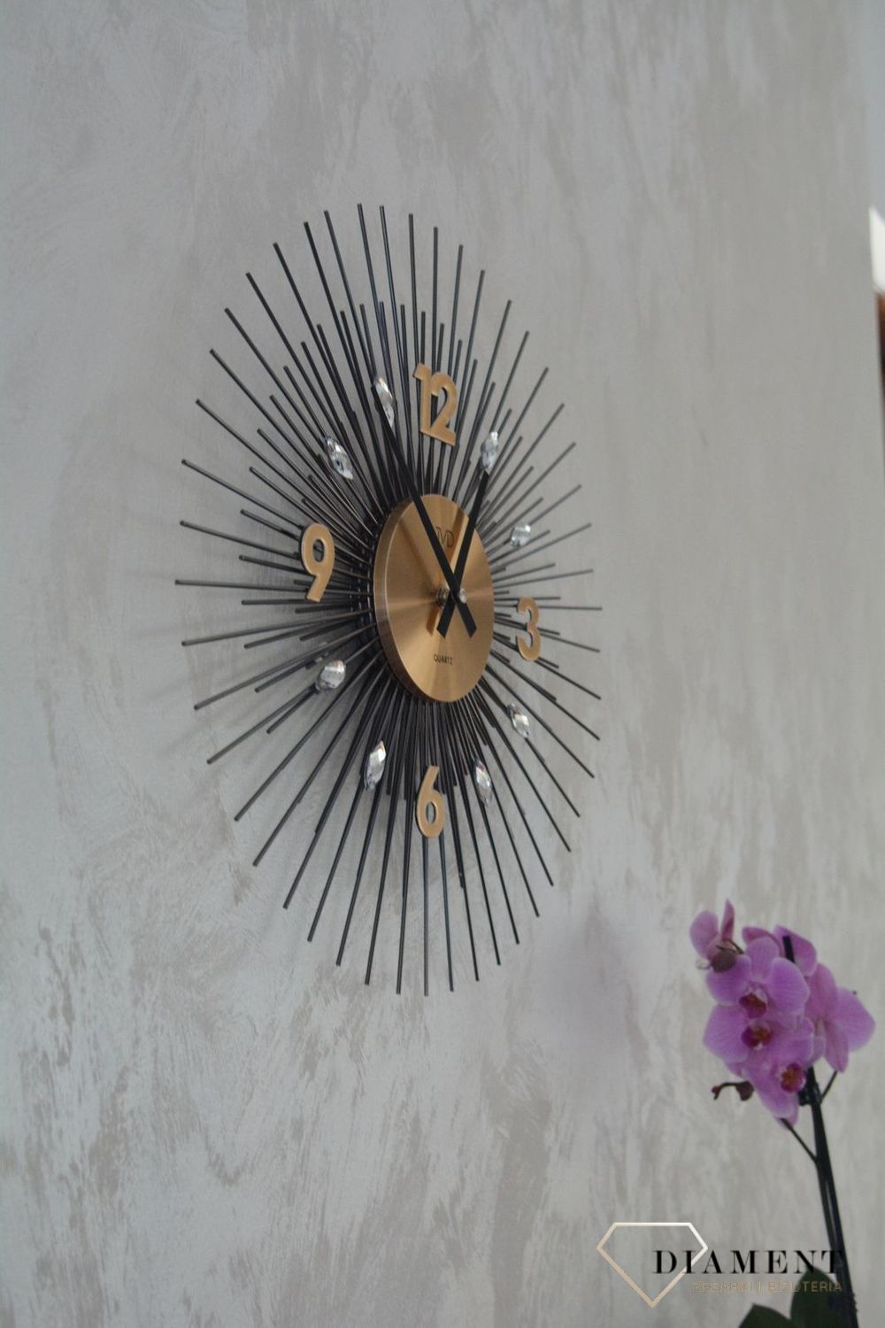 Zegar ścienny 45 cm z kryształkami Złoty Cristal HT114.2.jpg