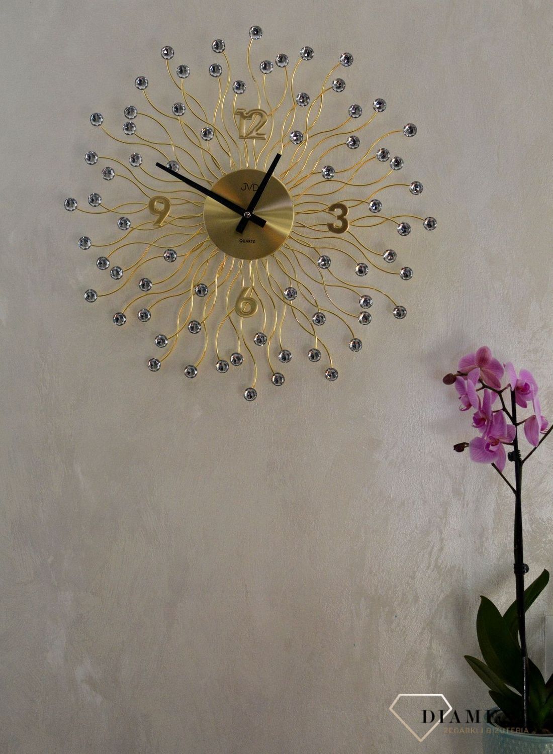 Zegar ścienny 49 cm z kryształkami Złoty Cristal HT116.2.jpg