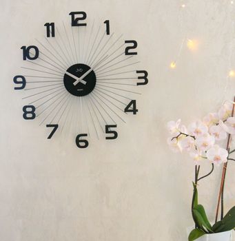 Elegancki zegar ścienny JVD HT121.2 w czarnym kolorze z elementami srebra i czarnymi cyframi. Wykonany z metalu, analogowy, o wymiarach 490×490×40 mm. Gwarancja 2 lata (4).JPG