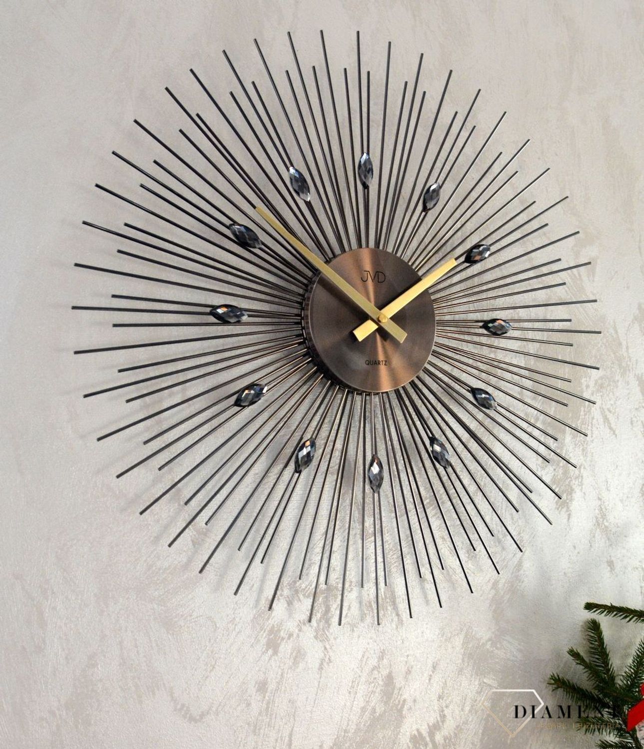 Zegar ścienny 49 cm z czarnymi kryształkami JVD HT431.2.jpg