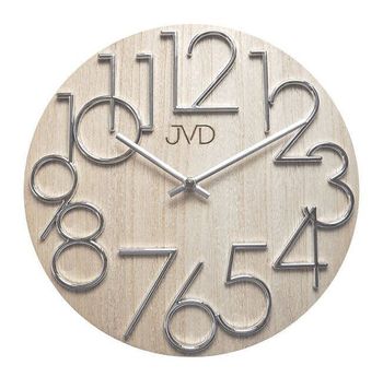 Zegar ścienny okrągły drewniany JVD HT99.2 dąb – nowoczesny zegar 30 cm ze srebrnymi cyframi 3D.jpg