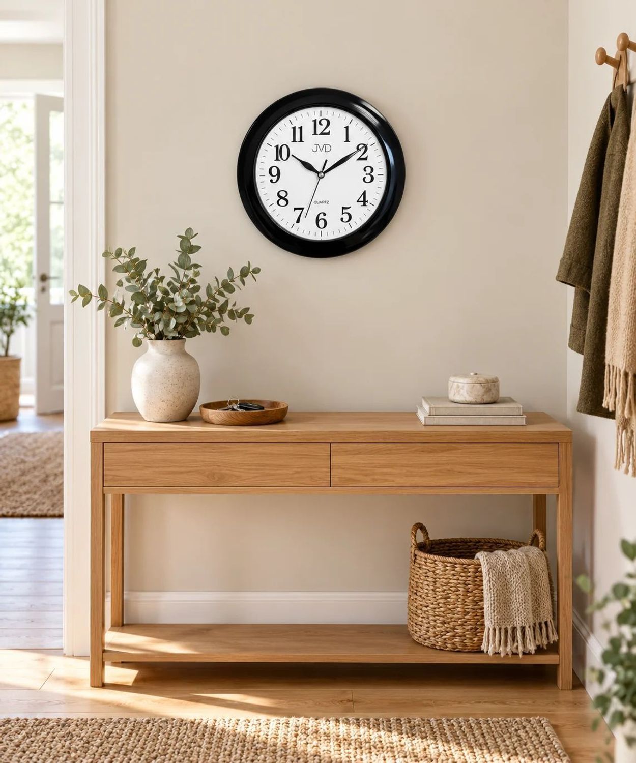 Zegar ścienny czarny JVD HX2149.2 – biała tarcza, płynąca wskazówka, 30 cm (1).jpg