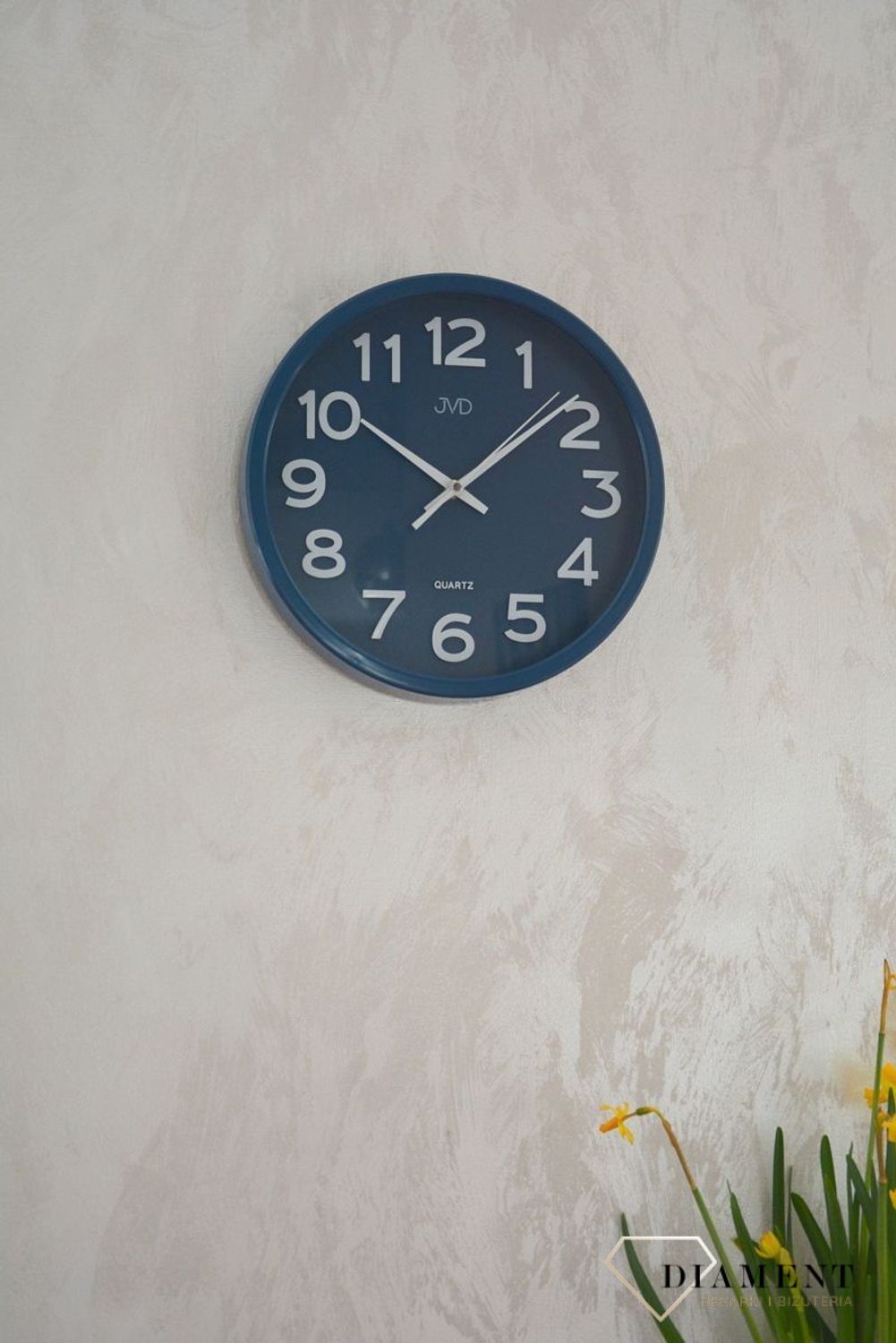 Zegar na ścianę do salonu JVD niebieski nowoczesny zegar do biura.jpg
