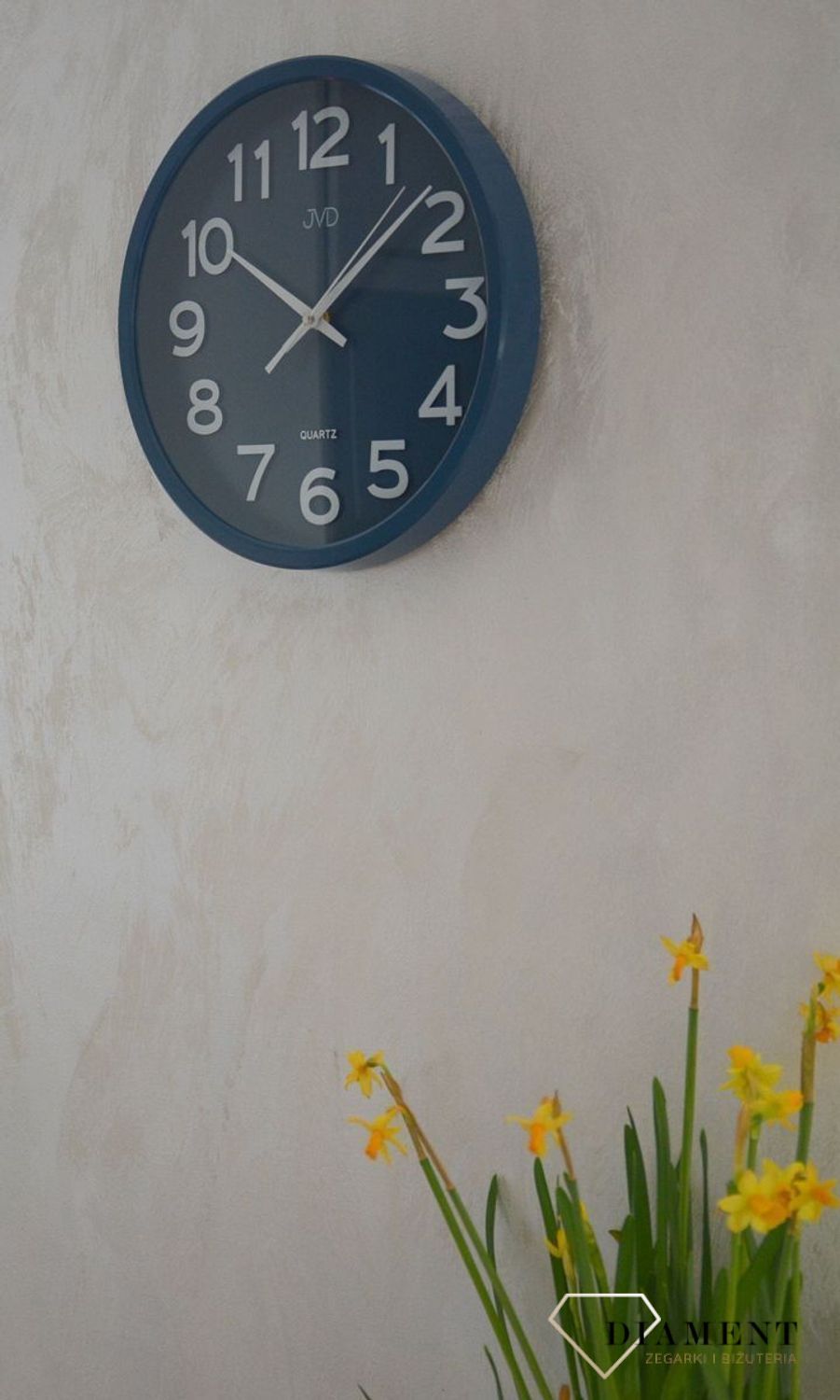 Zegar na ścianę do salonu JVD niebieski nowoczesny zegar do biura.jpg