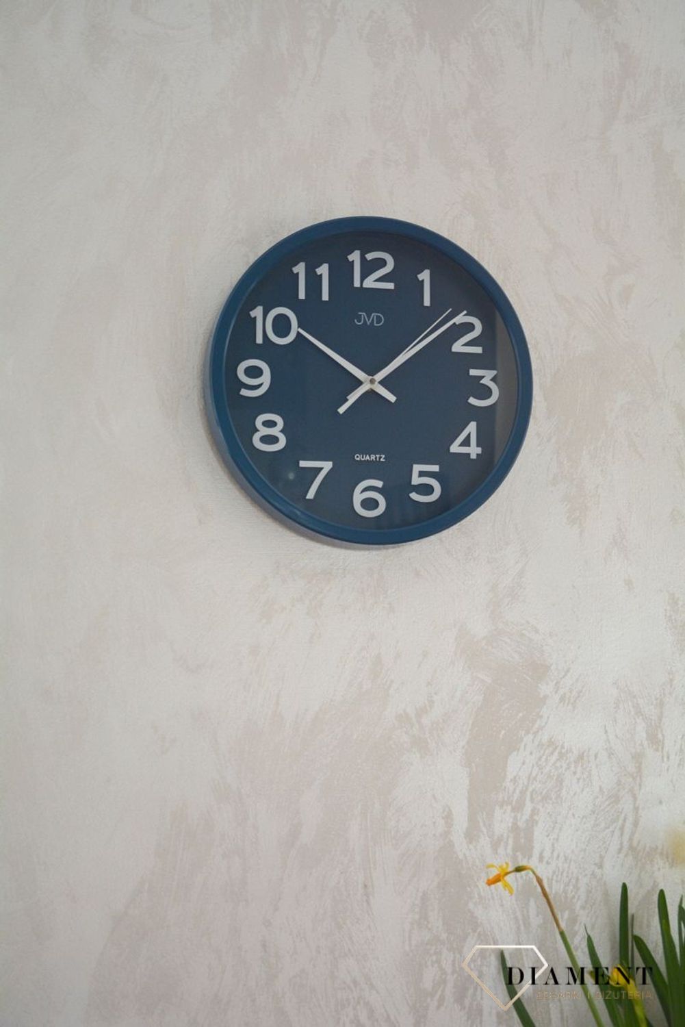Zegar na ścianę do salonu JVD niebieski nowoczesny zegar do biura.jpg
