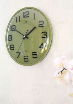 zielony zegar ścienny JVD HX2472.12 z cichym mechanizmem kwarcowym i płynącym sekundnikiem. Wypukłe szkło (3).JPG