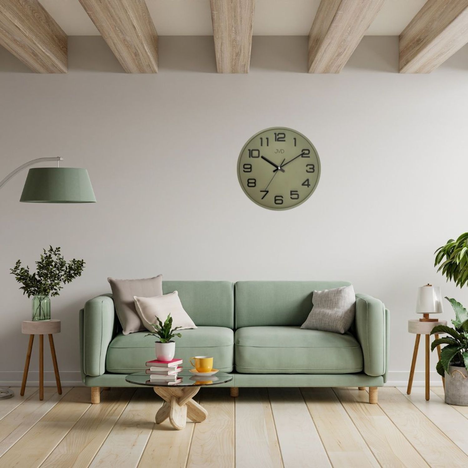 Zegar ścienny JVD HX2472.12 zielony – cichy kwarcowy zegar z płynącym sekundnikiem.jpg