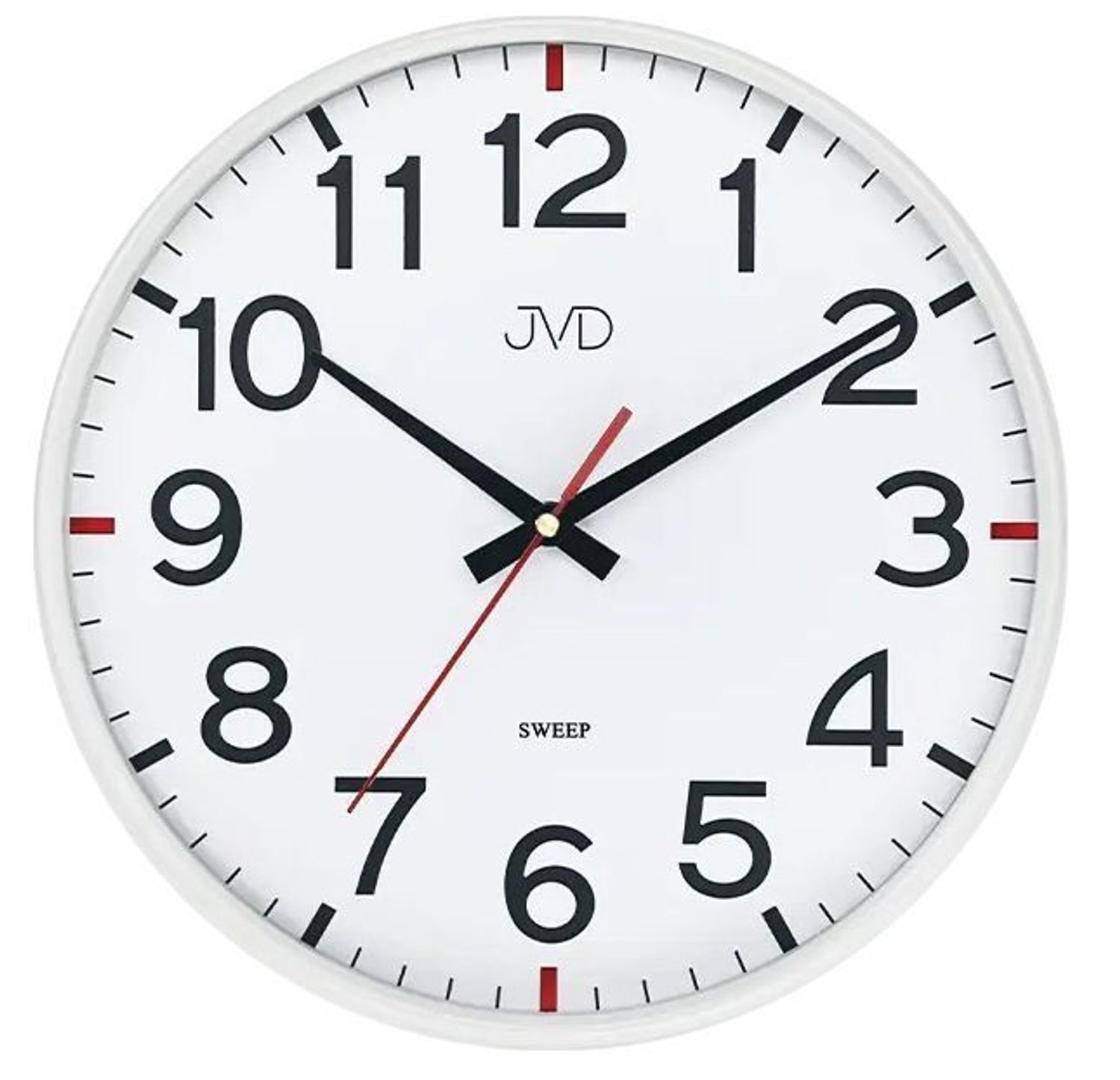 Zegar ścienny JVD HX2508.1 – biały, 30 cm, cichy mechanizm, czerwone detale.jpg