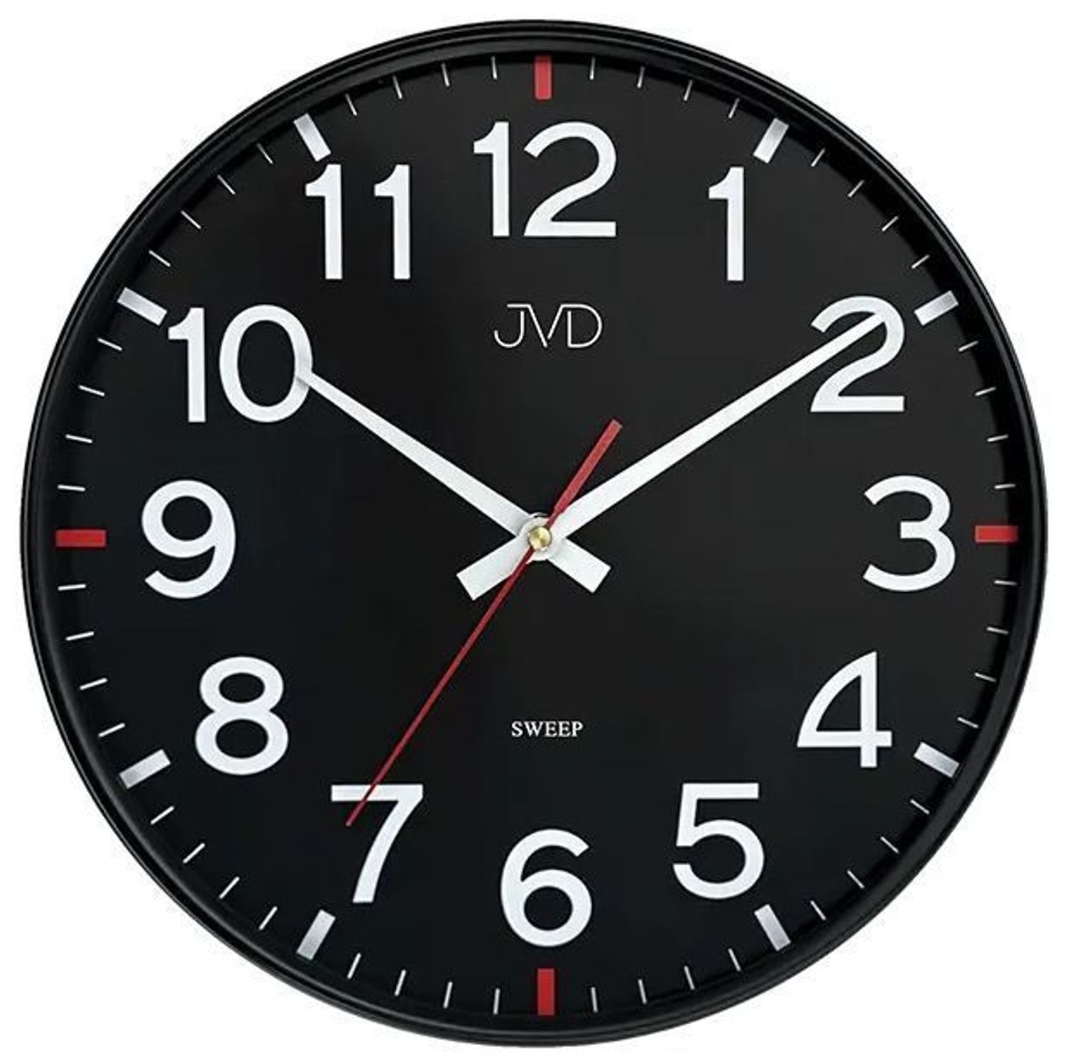Zegar ścienny JVD HX2508.2 – czarny, 30 cm, cichy mechanizm, czerwone akcenty.jpg