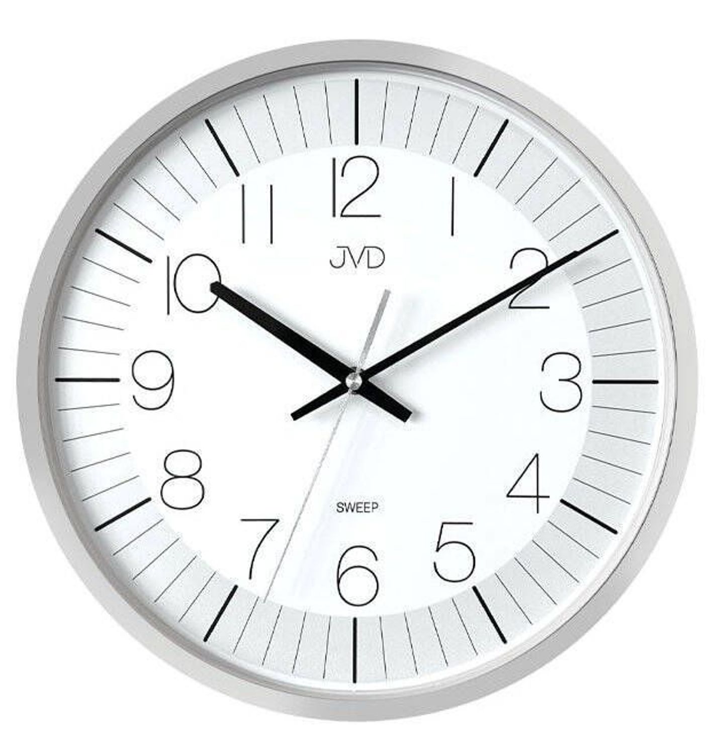 Zegar ścienny JVD 33 cm z cichym mechanizmem HX8019.1 srebrny. Zegar ścienny JVD. Zegarek ścienny z cichym mechanizmem. Ścienny zegar do pokoju. Zegar ścienny JVD na prezent..jpg