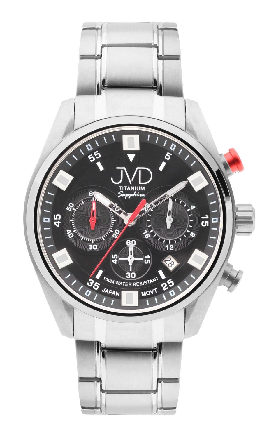 Zegarek męski JVD tytanowy na bransolecie Chronograf JE2005.1.  Zegarek męski srebrny. Zegarek tytanowy. Zegarek męski na bransolecie. Zegarek z datownikiem. Zegarek męski klasyczny. Zegarek ze stoperem. Zegarek idealny na prezent..jpg