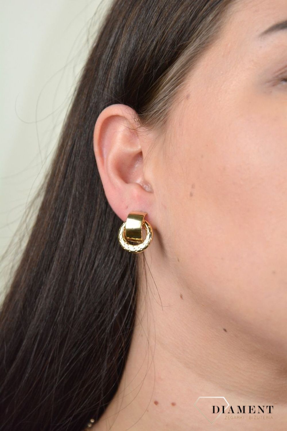 Złote kolczyki gładkie blaszki z grawerowanymi kółkami DIA-KLC--25-Y-585.jpg
