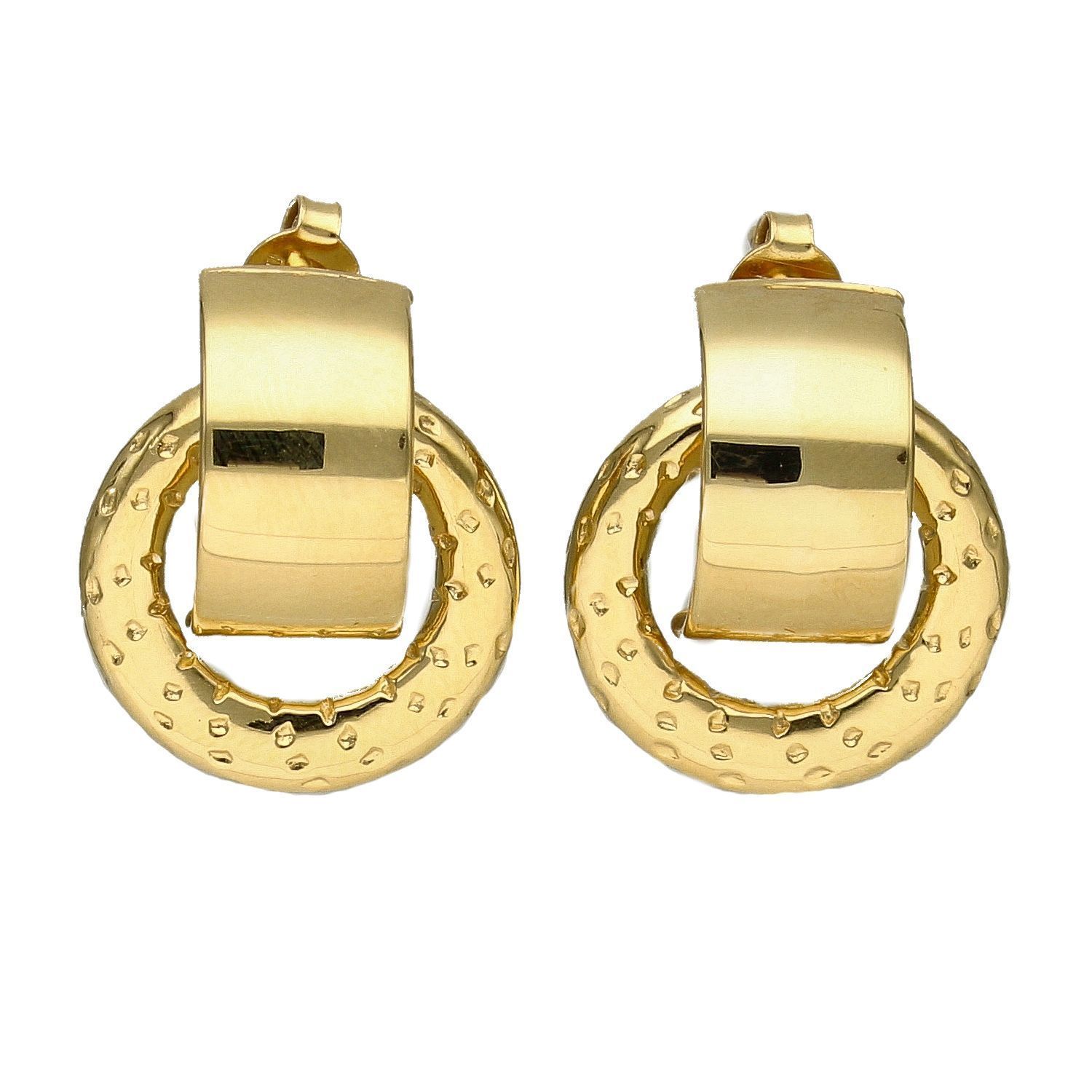 Złote kolczyki gładkie blaszki z grawerowanymi kółkami DIA-KLC--25-Y-585.jpg