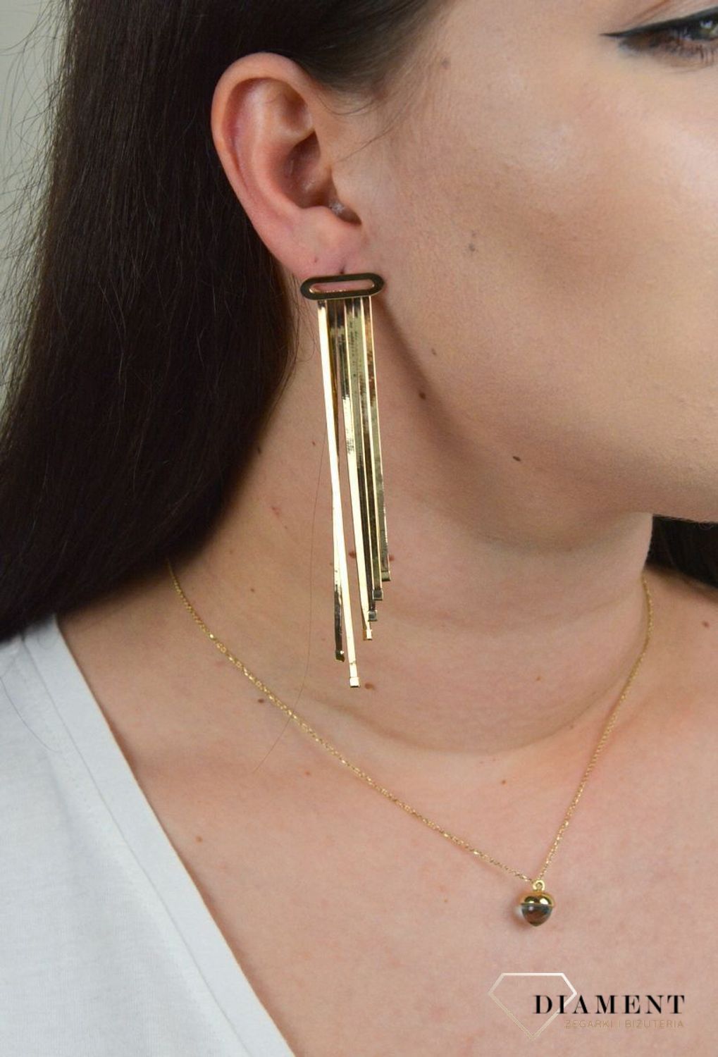 Złote kolczyki duże, wiszące wstążki DIA-KLC--MAG24-585.jpg