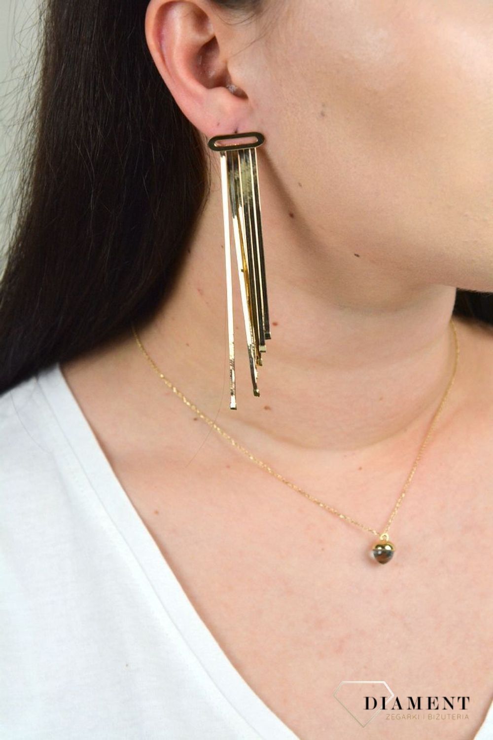 Złote kolczyki duże, wiszące wstążki DIA-KLC--MAG24-585.jpg