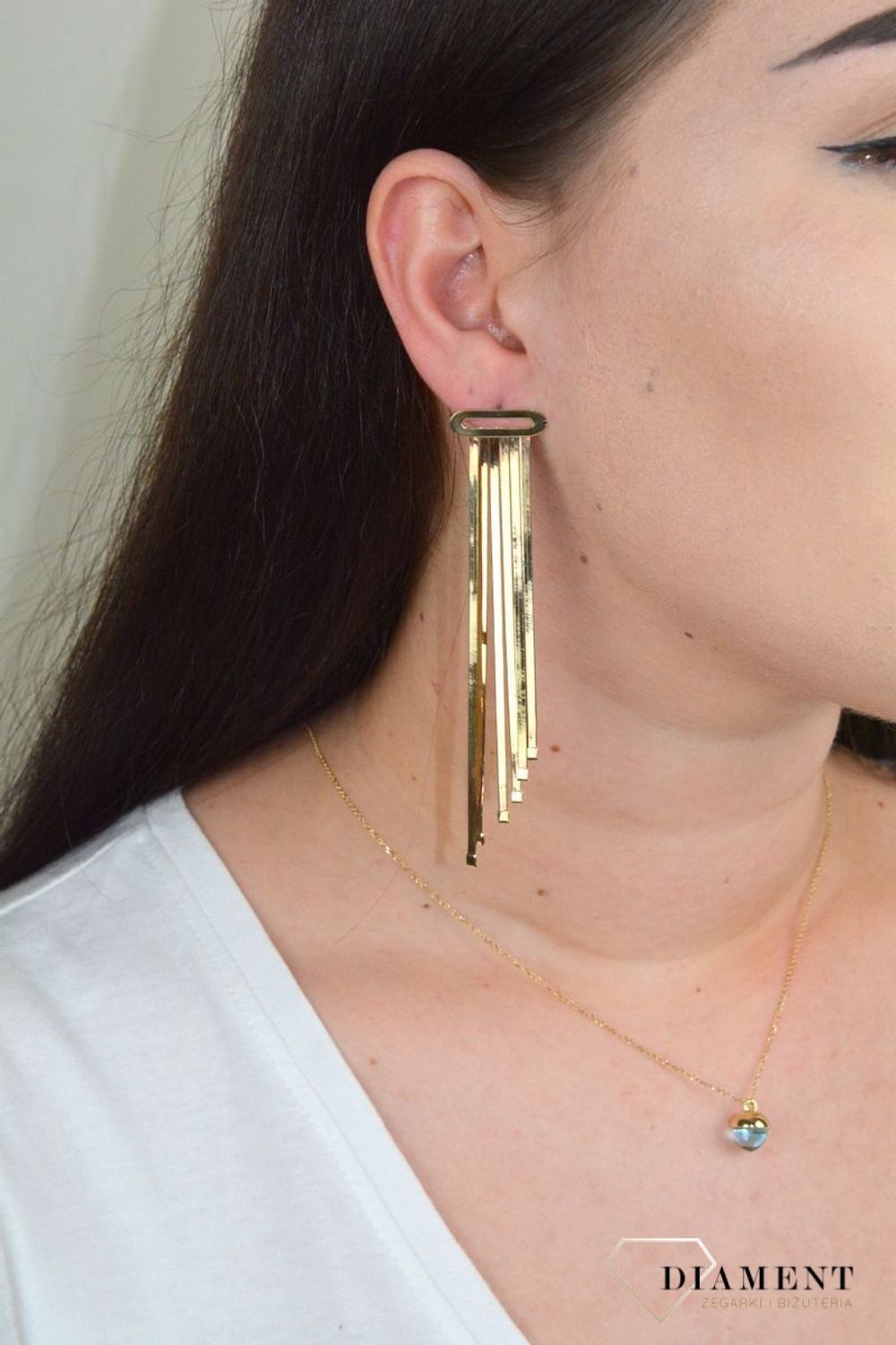 Złote kolczyki duże, wiszące wstążki DIA-KLC--MAG24-585.jpg