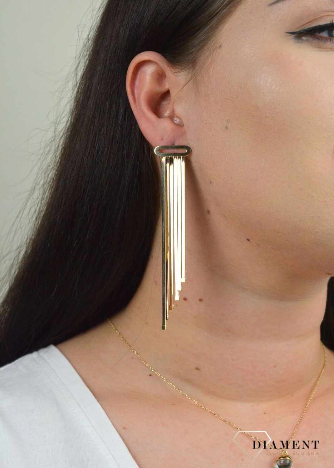 Złote kolczyki duże, wiszące wstążki DIA-KLC--MAG24-585.jpg