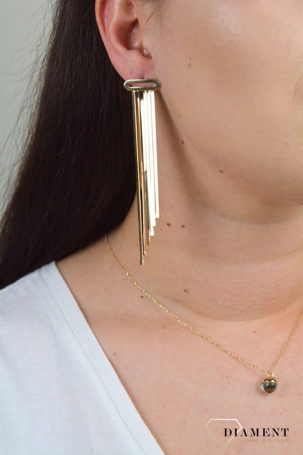 Złote kolczyki duże, wiszące wstążki DIA-KLC--MAG24-585.jpg