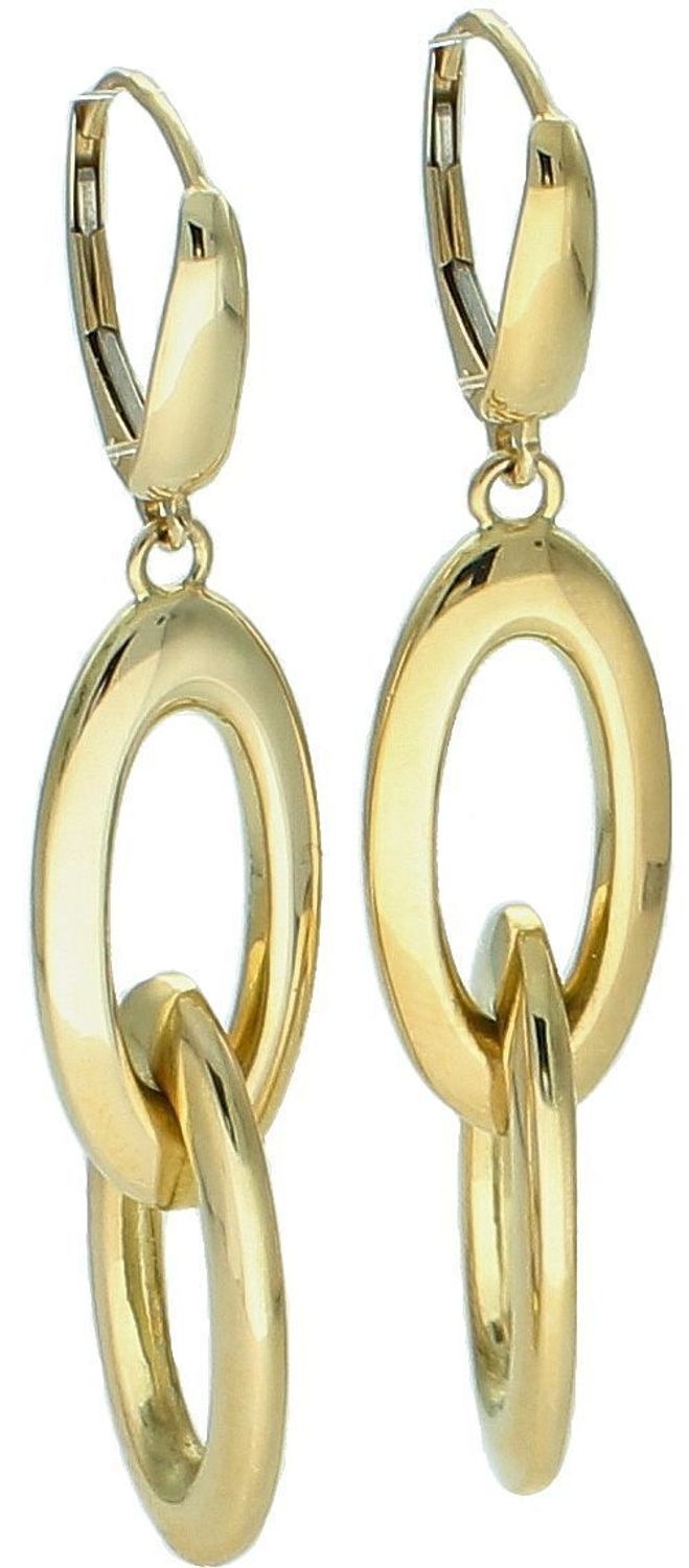 Kolczyki złote wiszące owalne pr 585, DIA-KLC-011134-585 Złote kolczyki wykonane z najwyższej jakości żółtego złota, próba 585. Kolczyki w kształcie podwójnych owalnych ogniw1.jpg