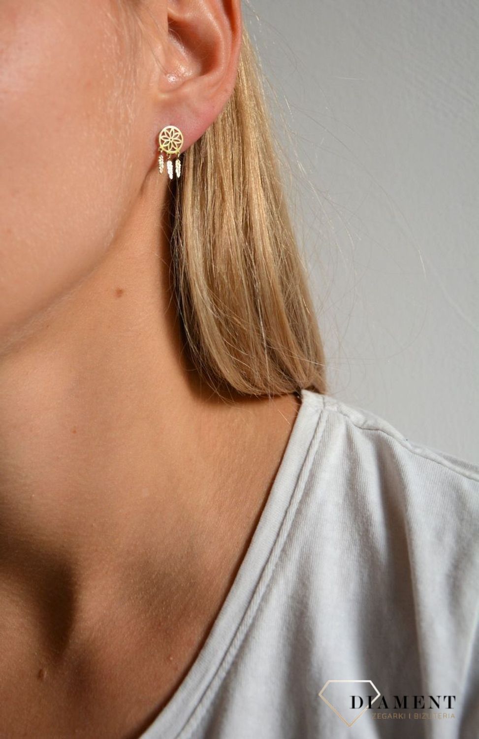 Złote kolczyki 585 łapacz snów DIA-KLC-0374-585.jpg