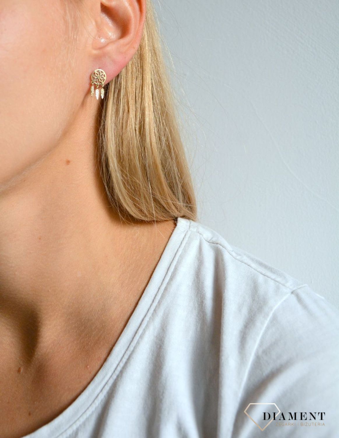 Złote kolczyki 585 łapacz snów DIA-KLC-0374-585.jpg