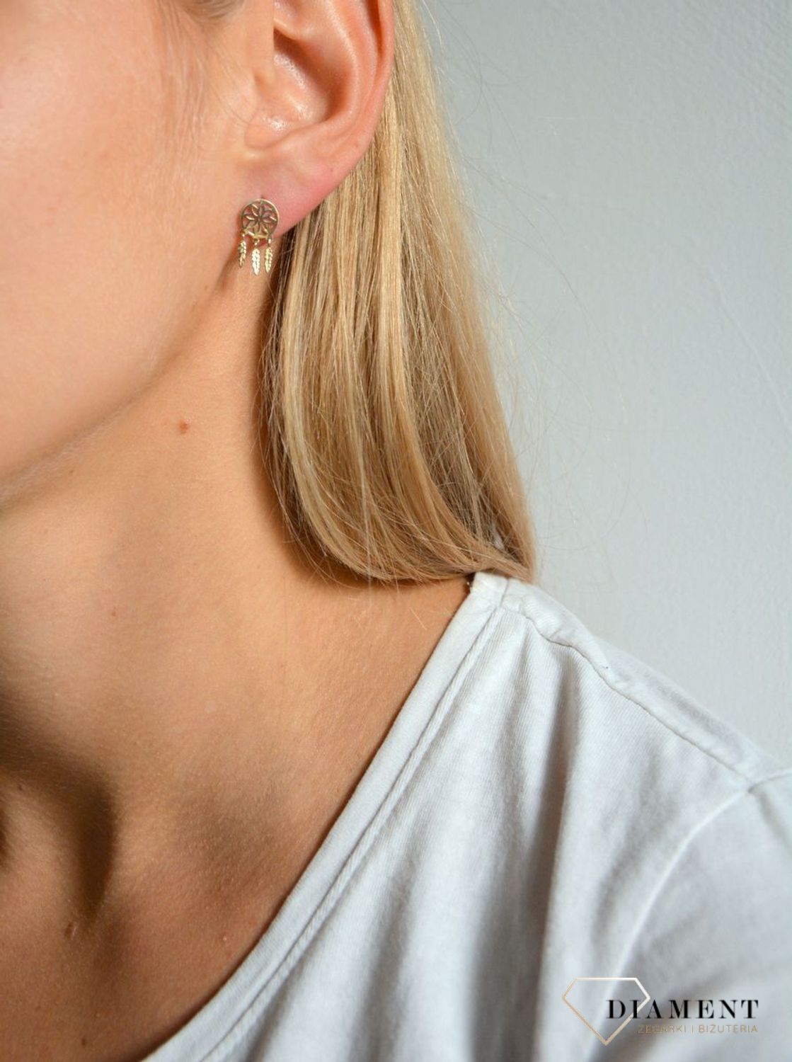 Złote kolczyki 585 łapacz snów DIA-KLC-0374-585.jpg