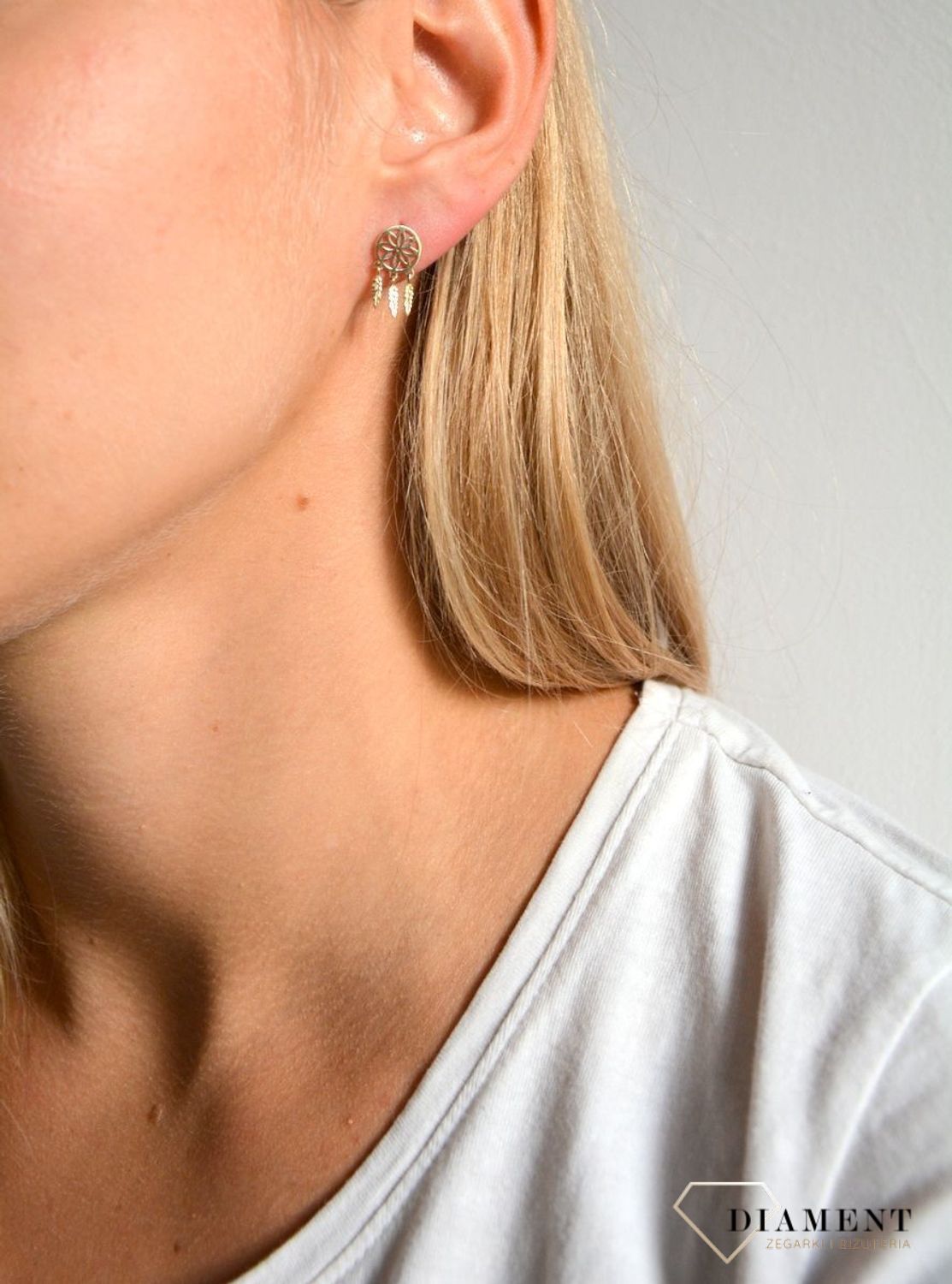 Złote kolczyki 585 łapacz snów DIA-KLC-0374-585.jpg