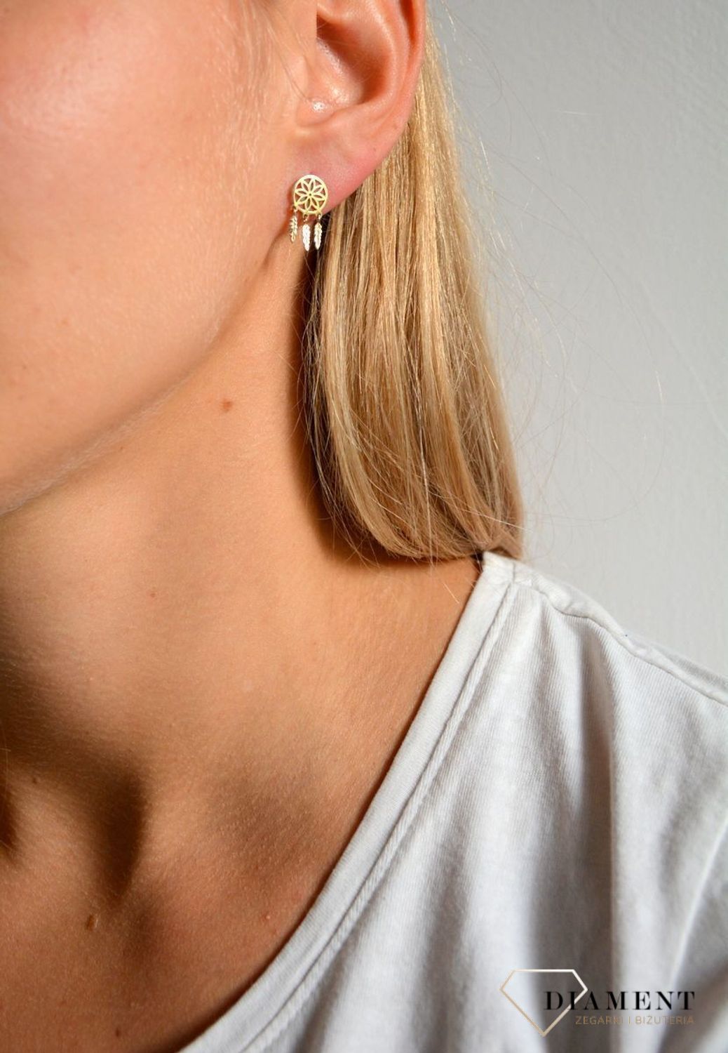 Złote kolczyki 585 łapacz snów DIA-KLC-0374-585.jpg