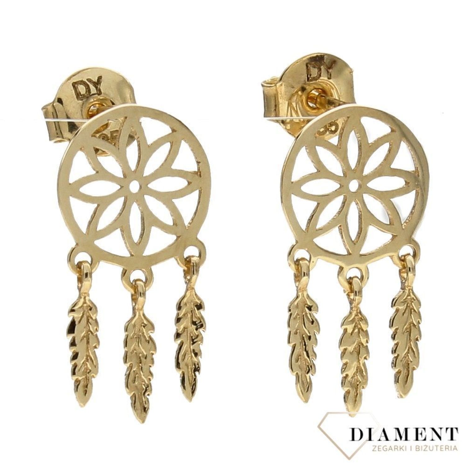 Złote kolczyki 585 łapacz snów DIA-KLC-0374-585.jpg