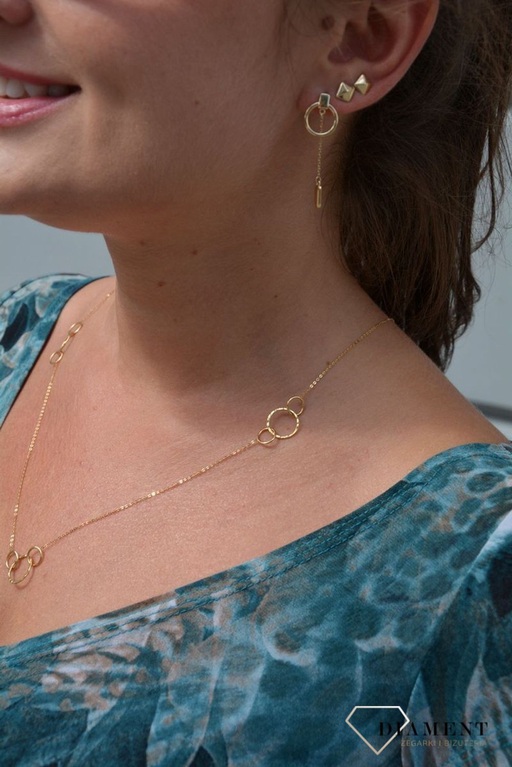 Złote kolczyki 585 koła z łańcuszkiem DIA-KLC-0375-585.jpg