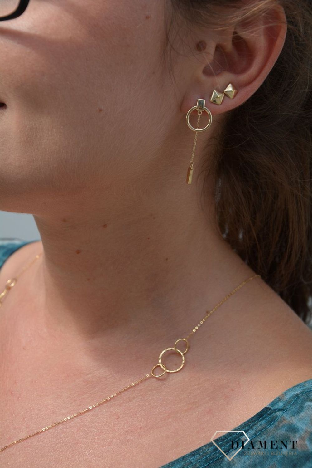 Złote kolczyki 585 koła z łańcuszkiem DIA-KLC-0375-585.jpg