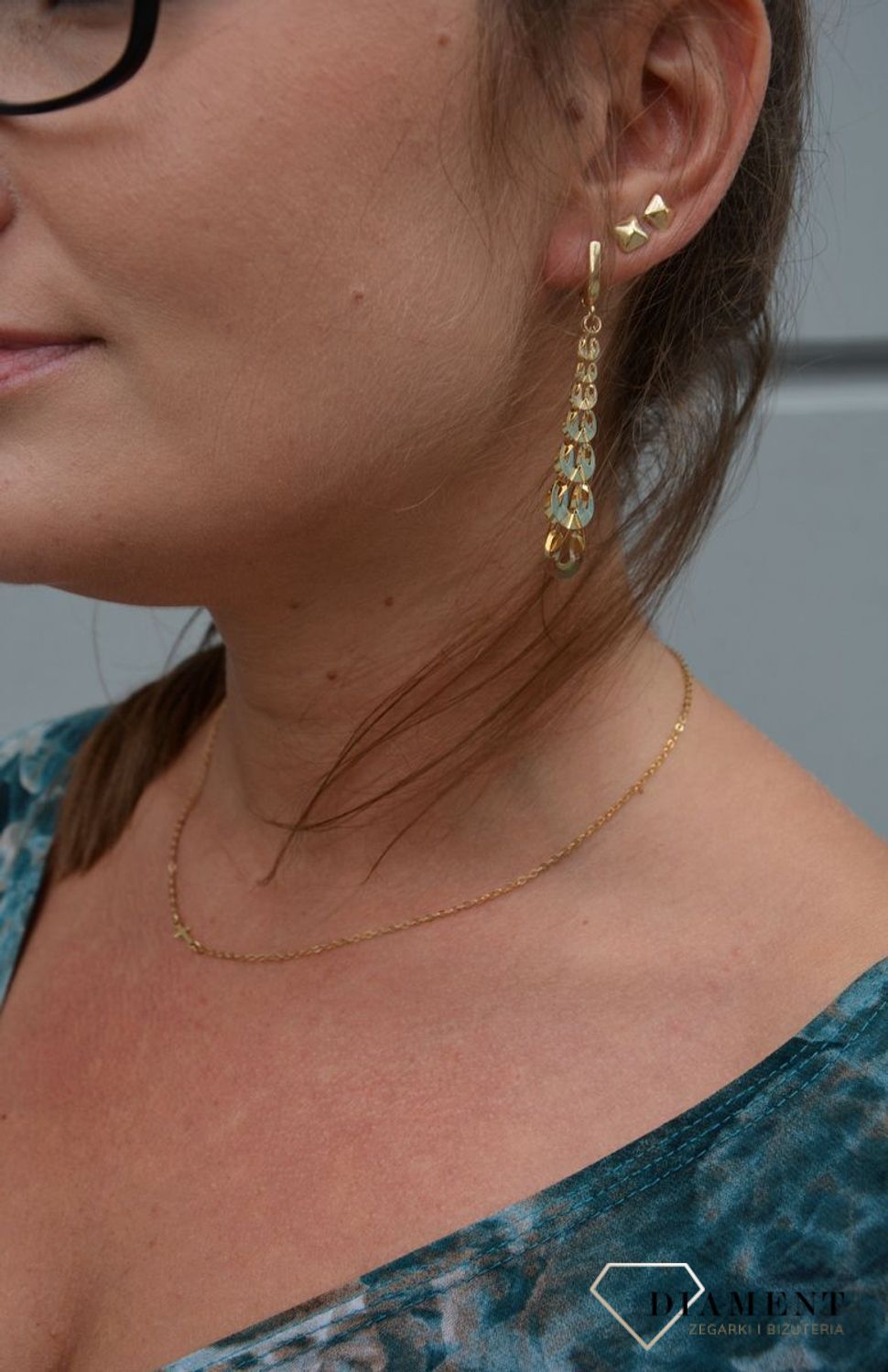 Złote kolczyki 585 długie o ciekawym wzorze DIA-KLC-0378-585.jpg