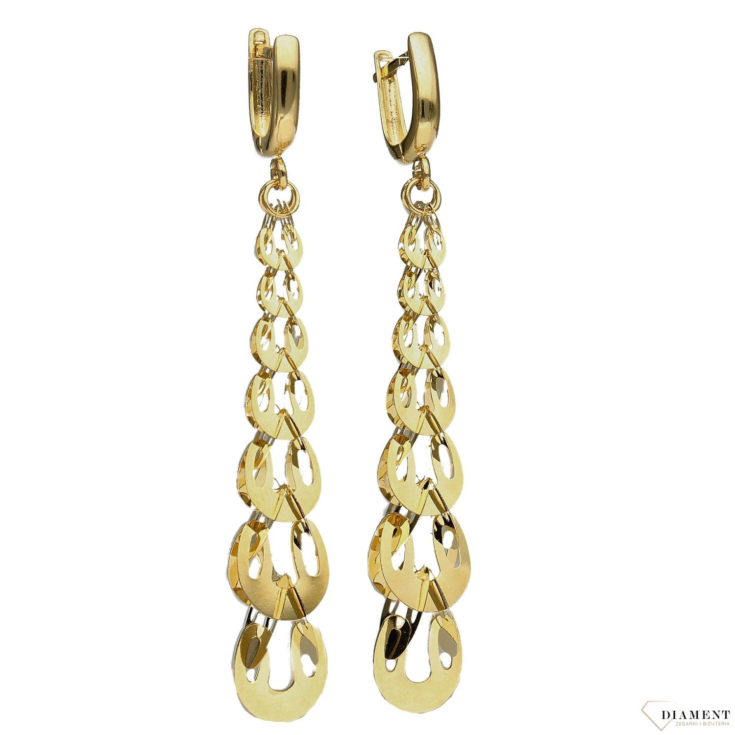 Złote kolczyki 585 długie o ciekawym wzorze DIA-KLC-0378-585.jpg