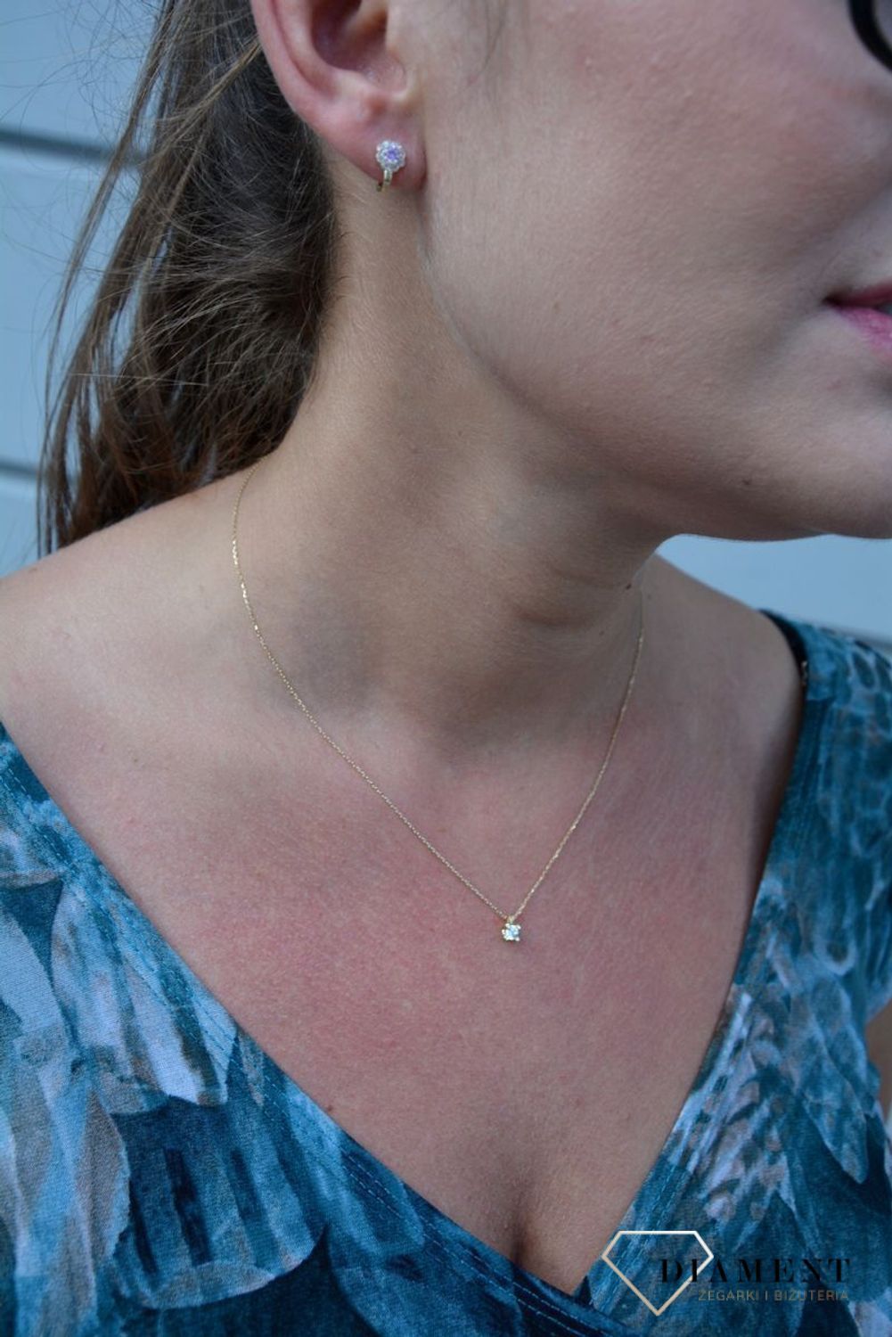 Złote kolczyki dla dziewczynki 585 kwiatek z cyrkonii DIA-KLC-0380-585.jpg