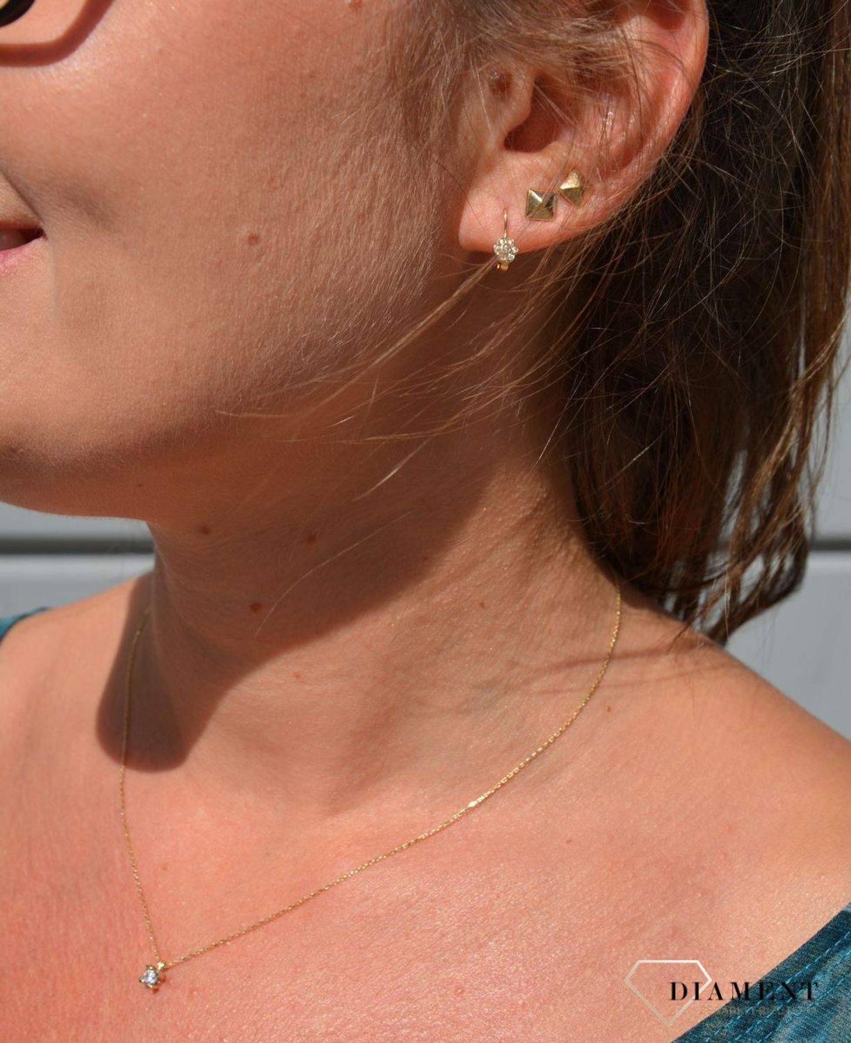 Złote kolczyki dla dziewczynki 585 kwiatki biała cyrkonia.jpg