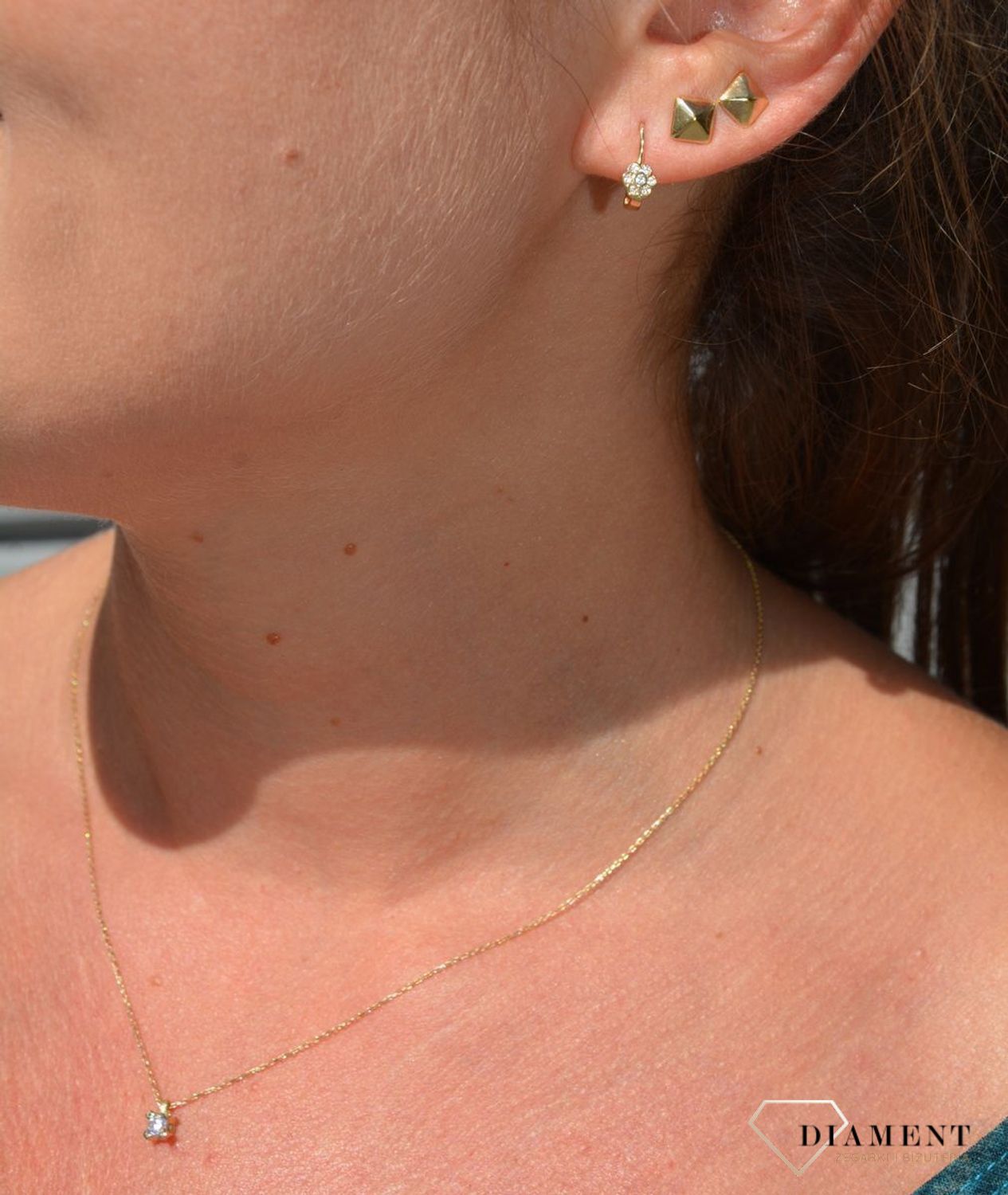 Złote kolczyki dla dziewczynki 585 kwiatki biała cyrkonia.jpg