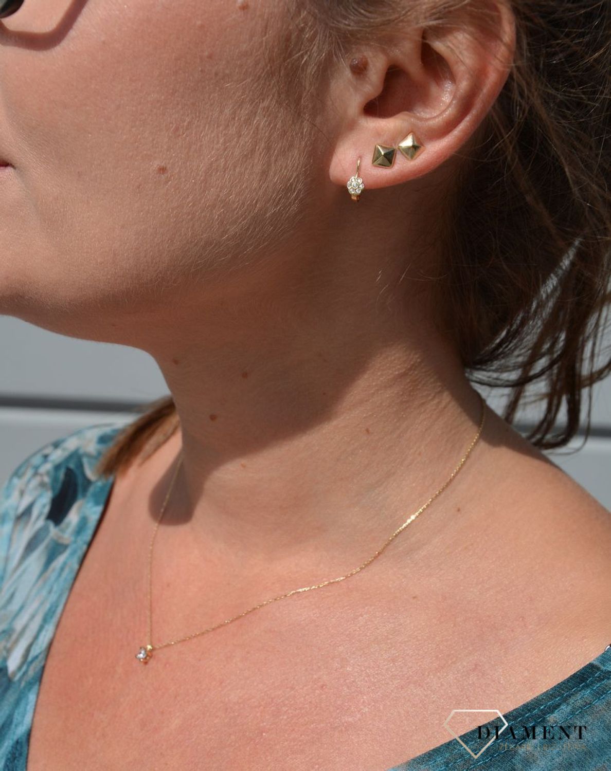 Złote kolczyki dla dziewczynki 585 kwiatki biała cyrkonia.jpg