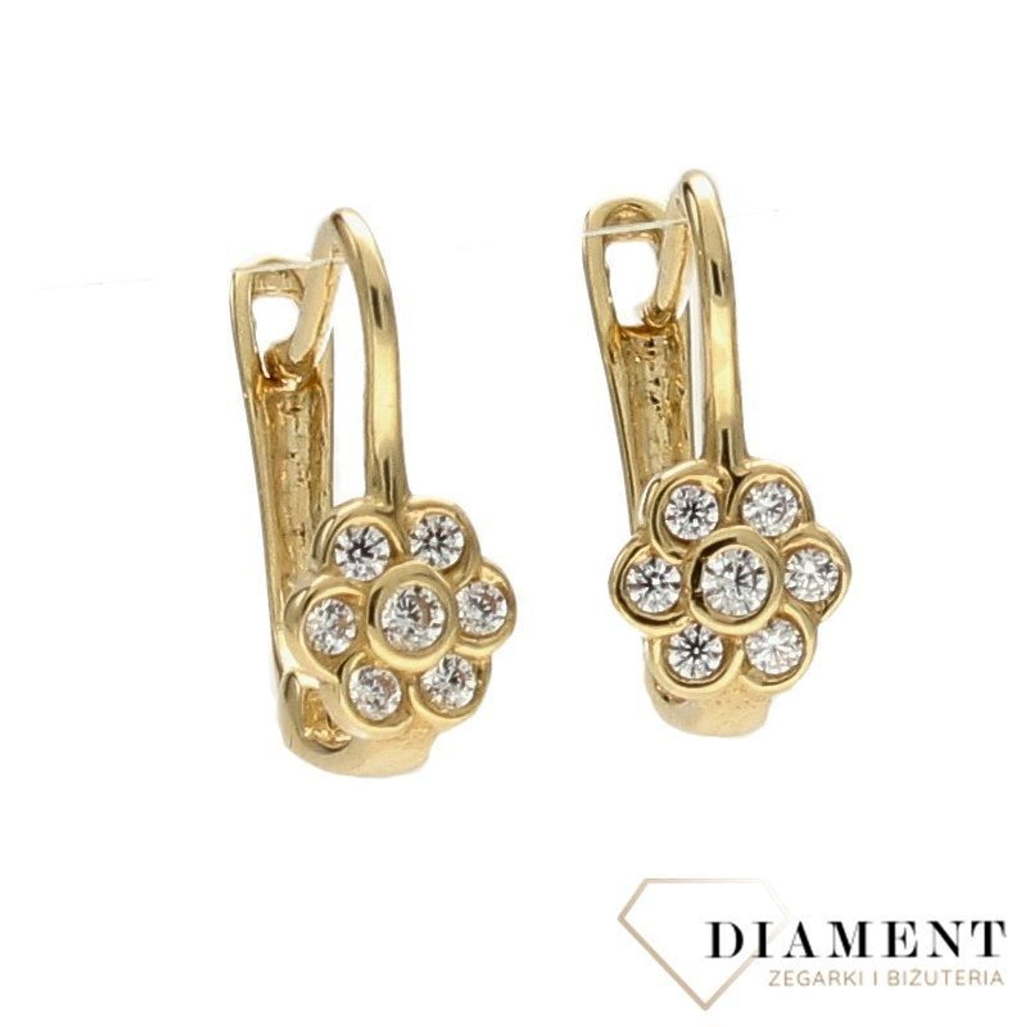 Złote kolczyki dla dziewczynki 585 kwiatki biała cyrkonia.jpg
