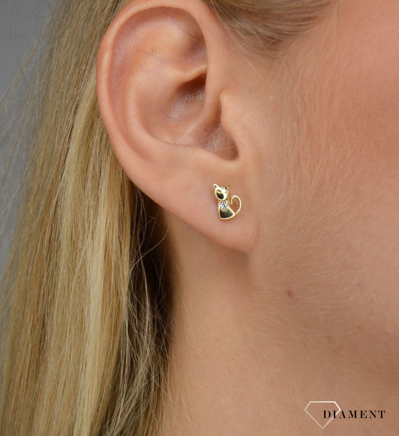 Złote kolczyki dla dziewczynki 585 kotki z cyrkonią.jpg