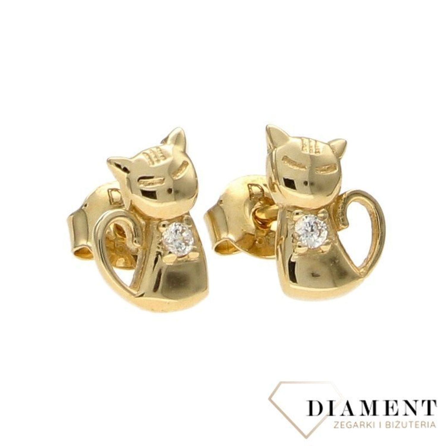 Złote kolczyki dla dziewczynki 585 kotki z cyrkonią.jpg