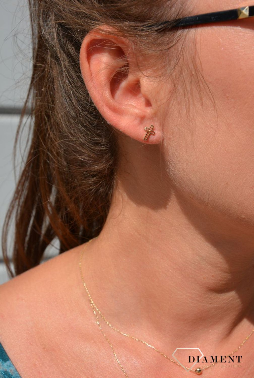 Złote kolczyki 585 kontur krzyże DIA-KLC-0425-585.jpg