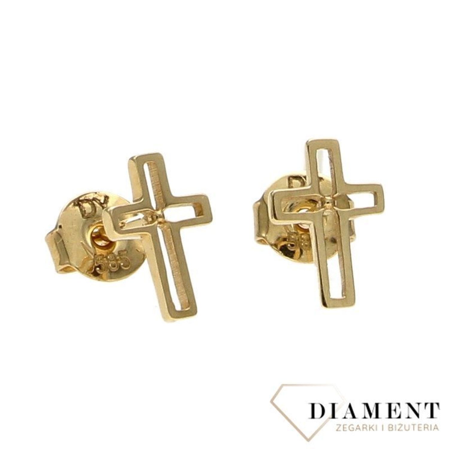 Złote kolczyki 585 kontur krzyże DIA-KLC-0425-585.jpg
