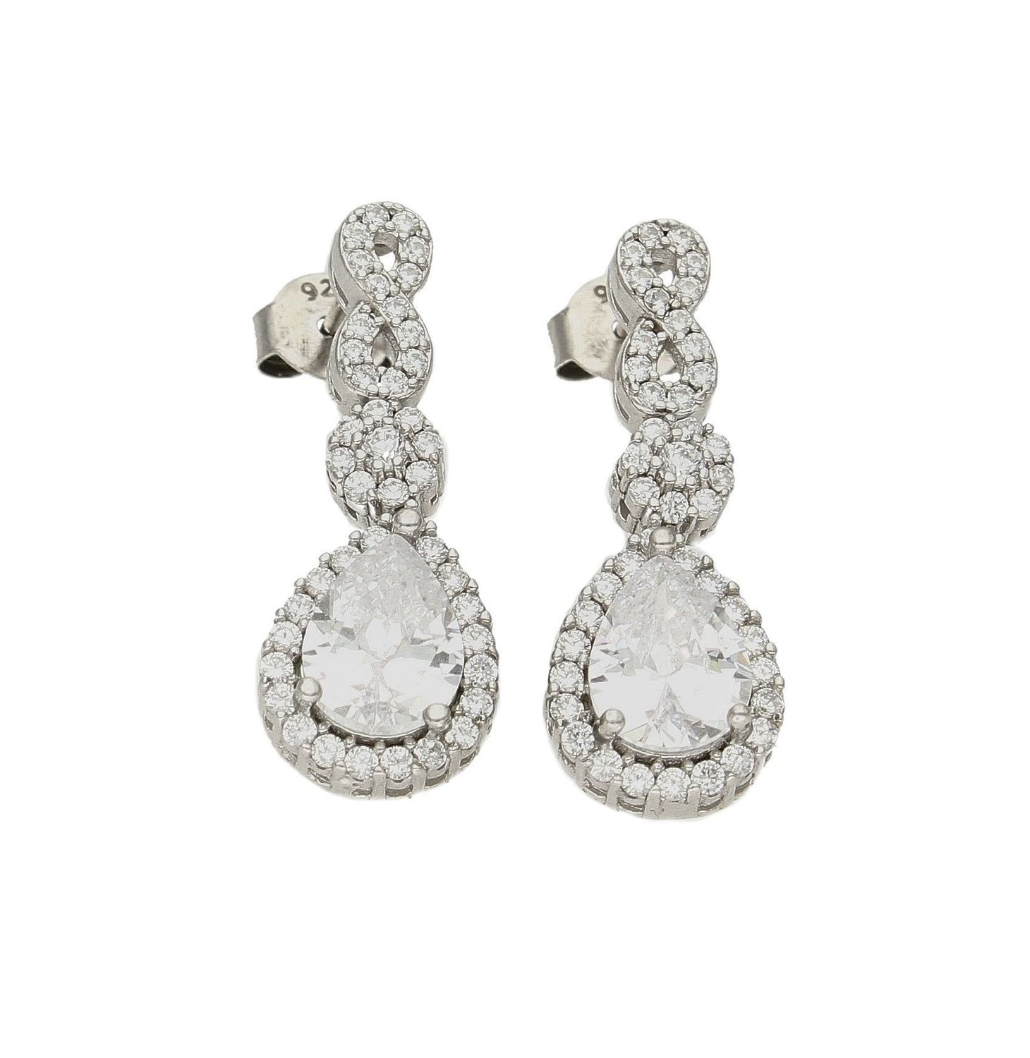 Srebrne kolczyki wiszące łezki ze znakiem nieskończoność w cyrkoniach DIA-KLC-0702-925 .Cudowne, proste idealnie wykończone kolczyki. Kolczyki z zapięciem na sztyft jest to bardzo wygodne zapięcie..jpg