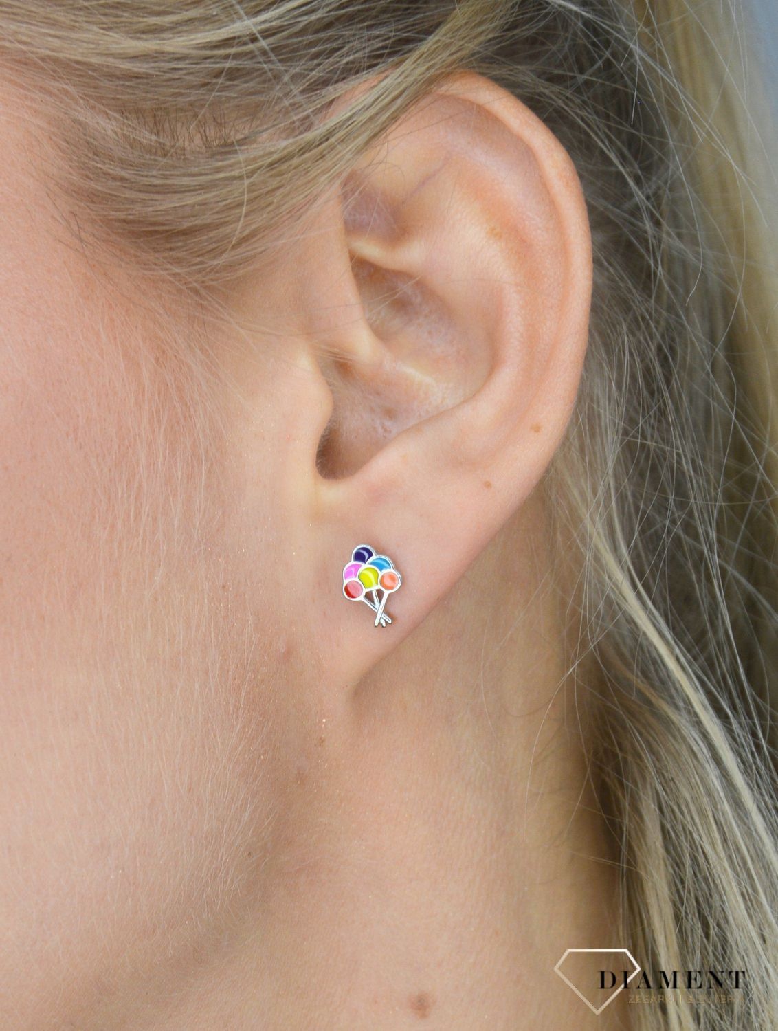 Srebrne kolczyki dla dziewczynki 'kolorowe balony'.jpg