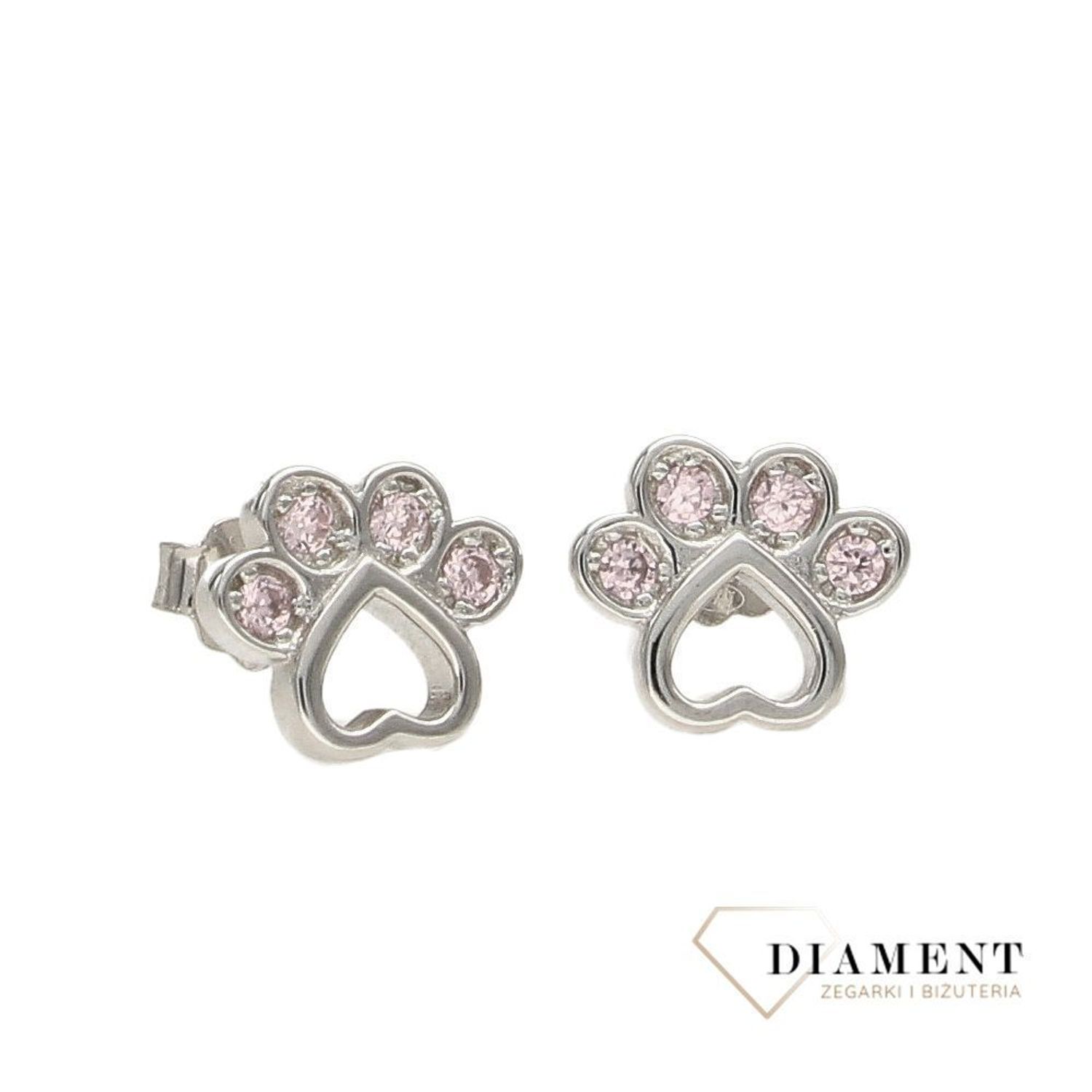 Srebrne kolczyki łapki z różową cyrkonią.jpg