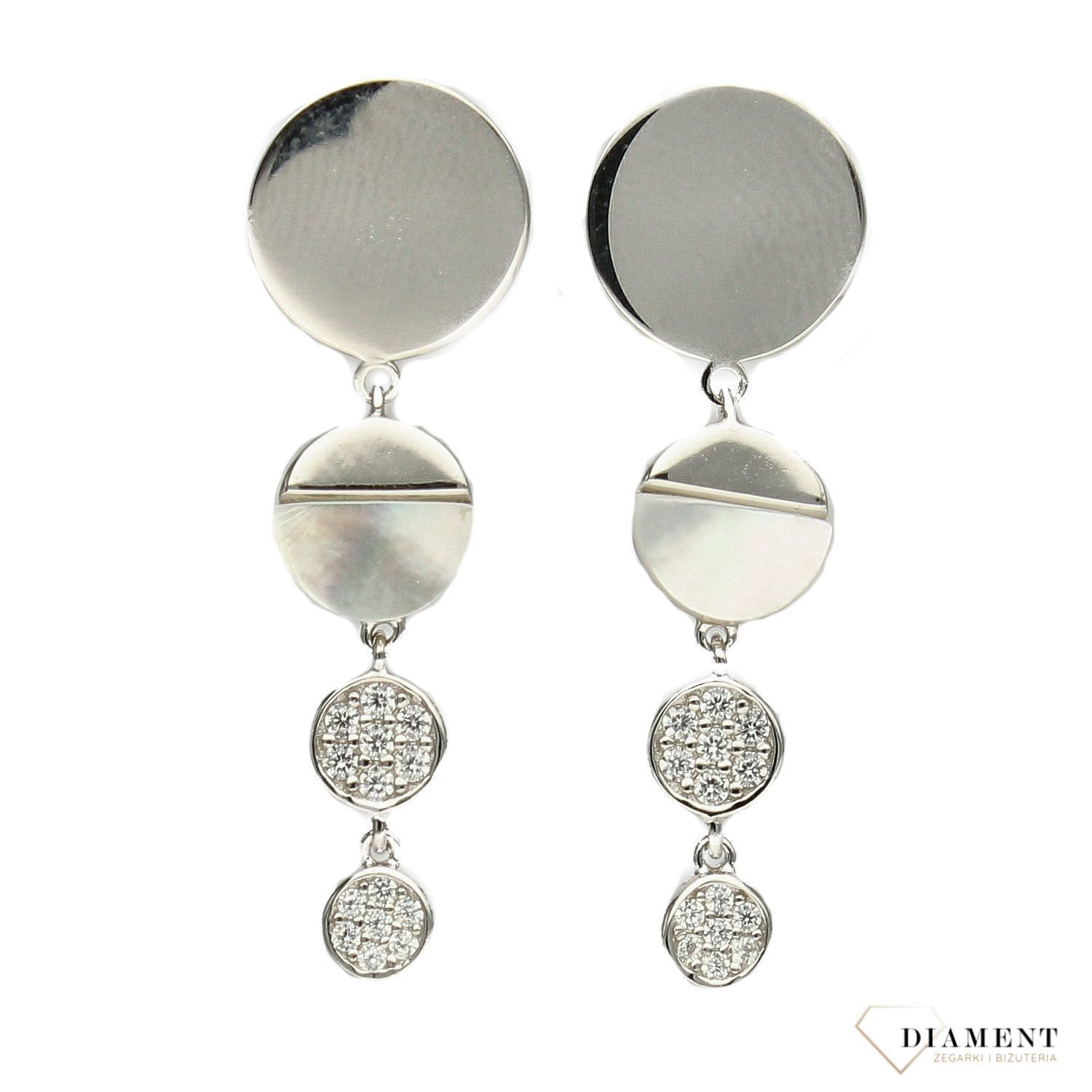 Kolczyki srebrne wiszące z masą perłową i cyrkoniami  DIA-KLC-0748-925.jpg