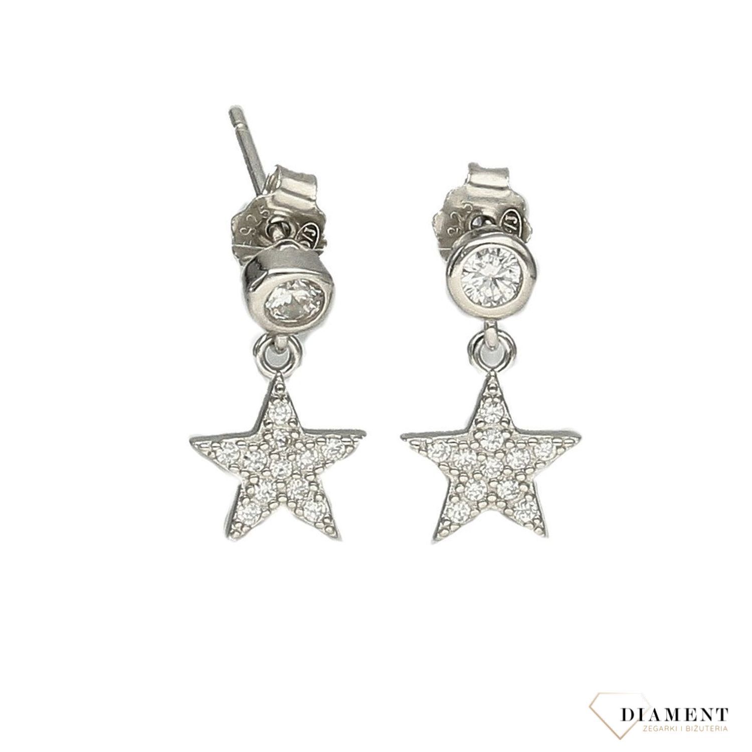 Kolczyki srebrne wiszące gwiazdki ozdobione cyrkonią.jpg