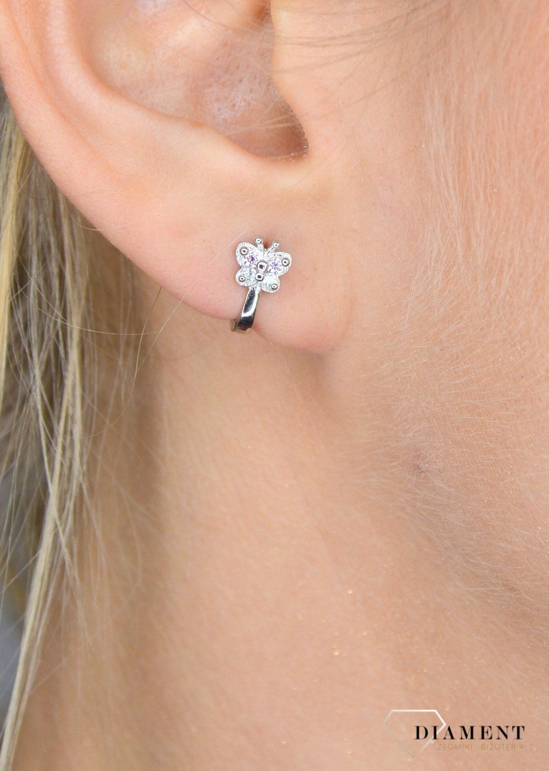 Kolczyki srebrne dla dziewczynki 'różowe motylki'.jpg