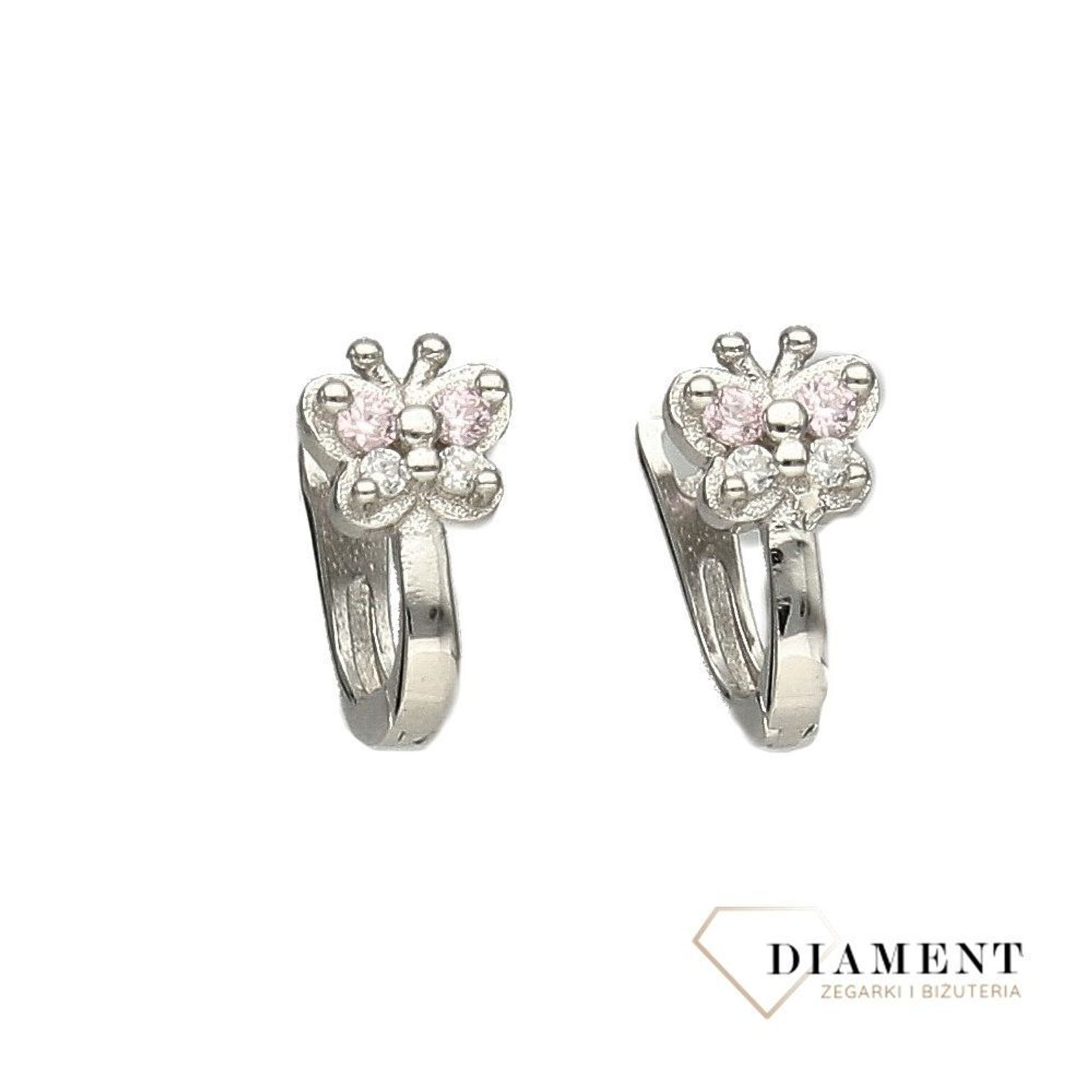 Kolczyki srebrne dla dziewczynki 'różowe motylki'.jpg