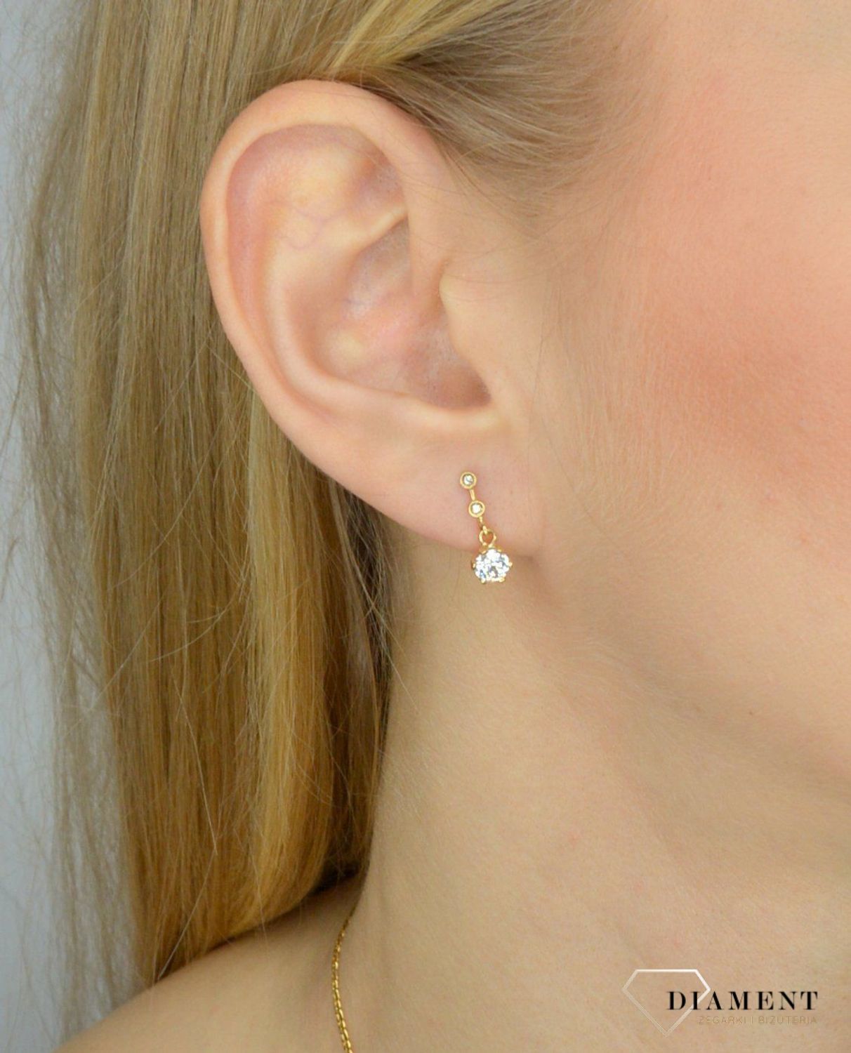 Złote kolczyki 585 wiszące zakończone kwiatkiem DIA-KLC-0987K-585.jpg